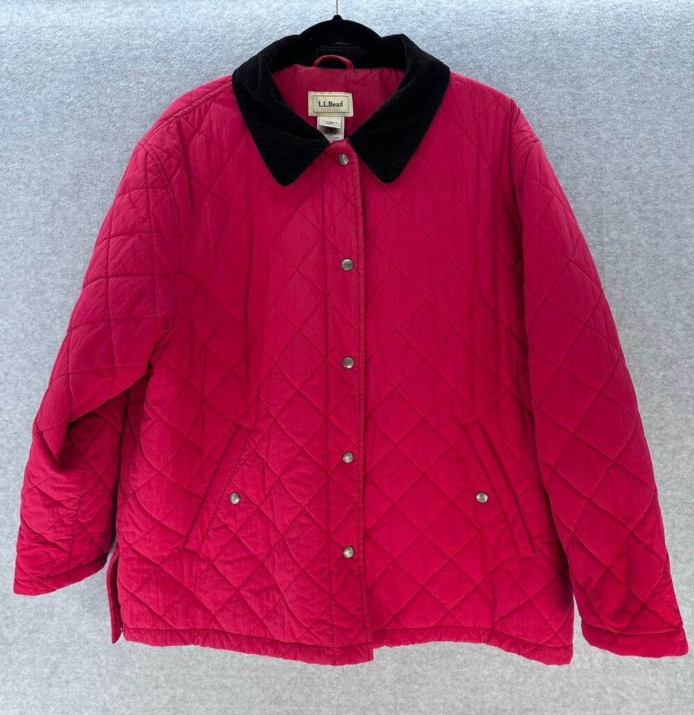 VTG L.L. Bean Women's XL Pet. Red Quilted Barn Chore Jacket Thermore Snap